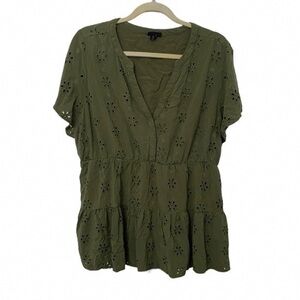 torrid Olive Eyelet Tiered V-Neck Tunic